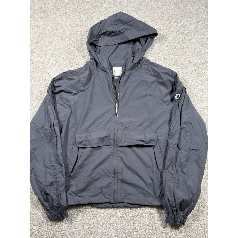 Vuori Women's Hooded Windbreaker Jacket Charcoal Grey Zip Anorak Size M